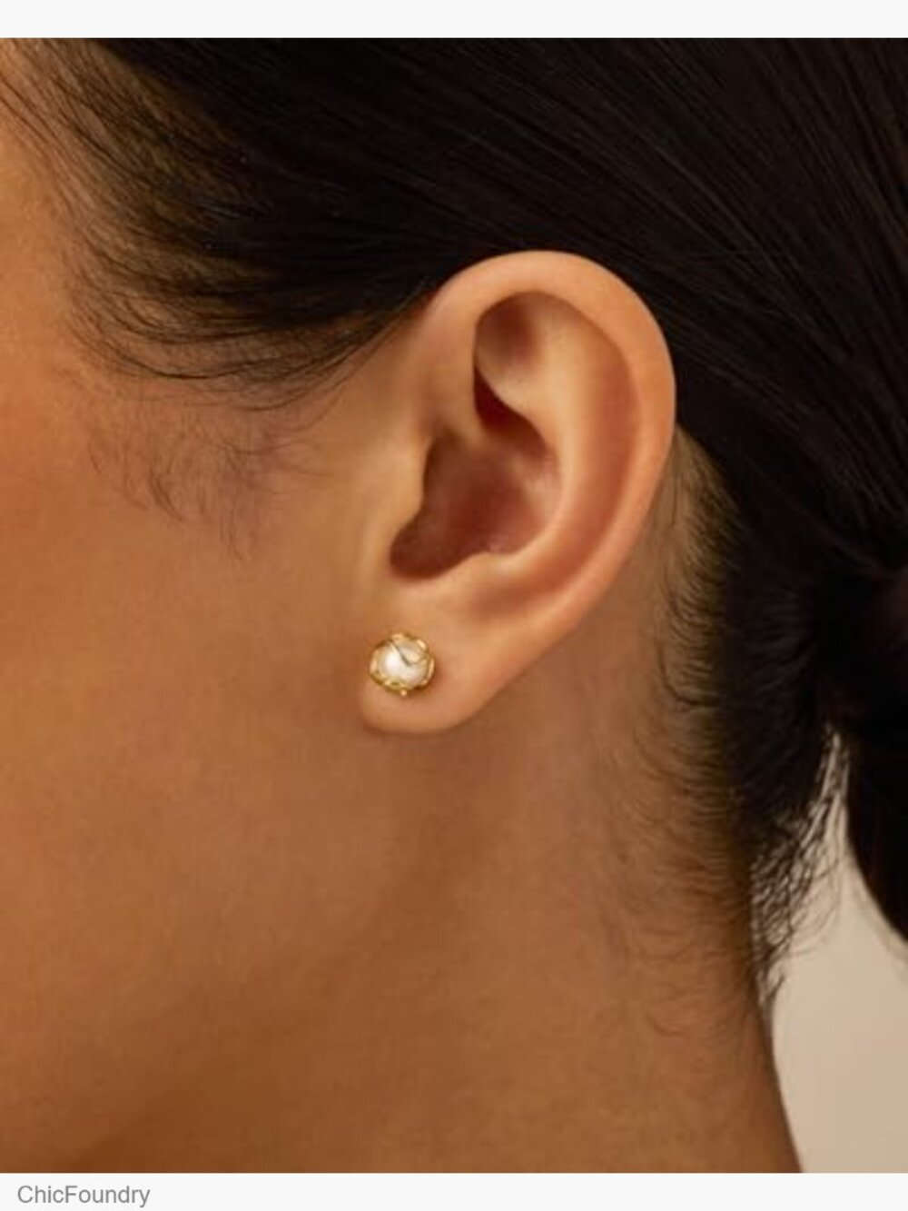 Gold Plated Round Caged Pearl Stud Earrings Freshwater Cultured Hypoallergenic - Picture 2 of 6